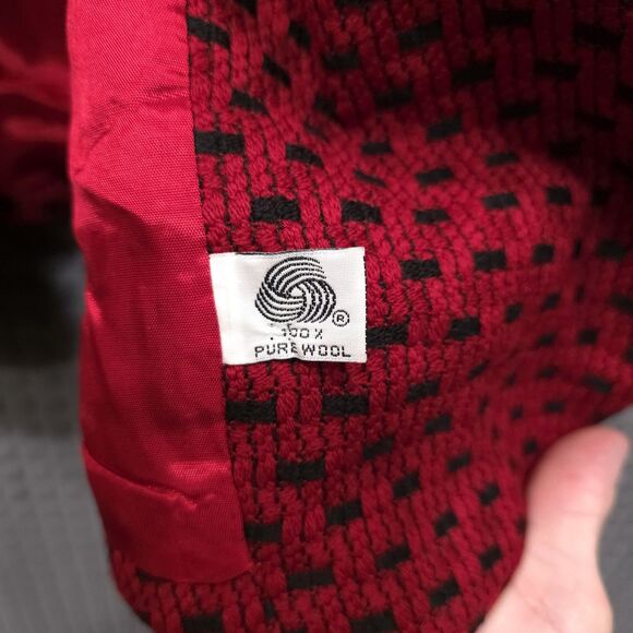 VTG Krizia Italian Blazer Jacket Sz12 Red Wool Tweed Double Breasted Peacoat USA - Picture 10 of 16